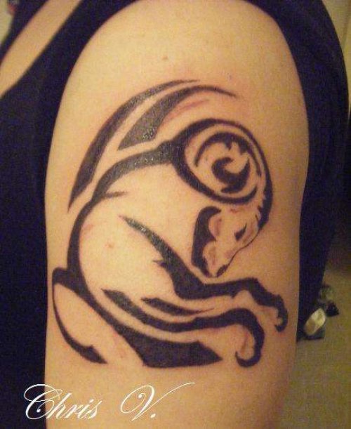 Black Ink Tribal Aries Tattoo On Half Sleeve