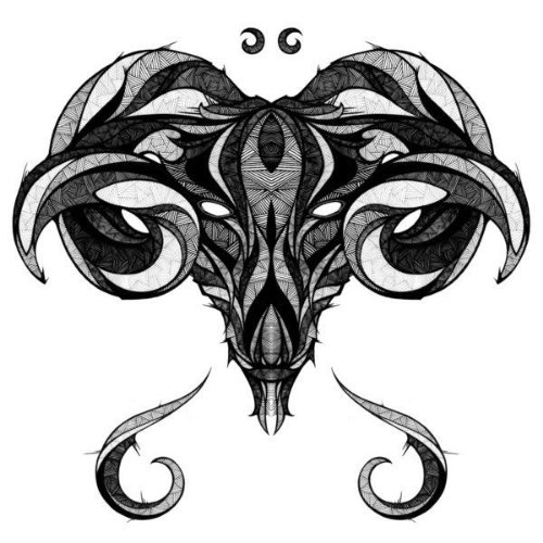 Amazing Tribal Aries Skull Tattoo Design