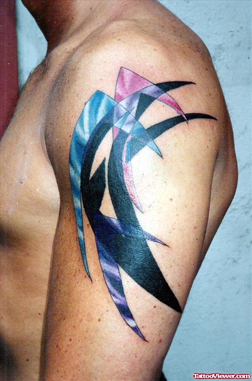 Abstract Colored Tattoo On Left Arm