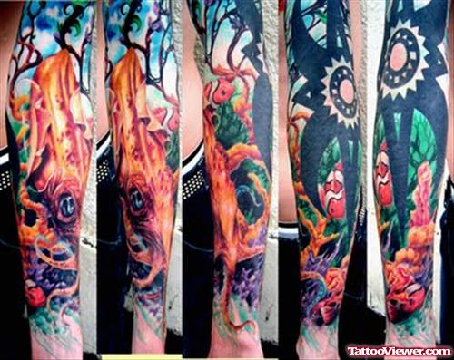 Colored Japanese Arm Tattoos