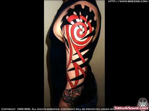 Red Ink Tribal Arm Tattoos On Sleeve