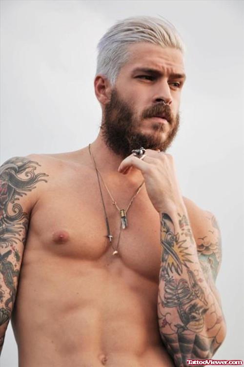 Grey Ink Arm Tattoos For Men