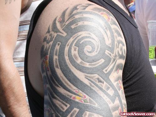 Black Ink Tribal Arm Tattoo