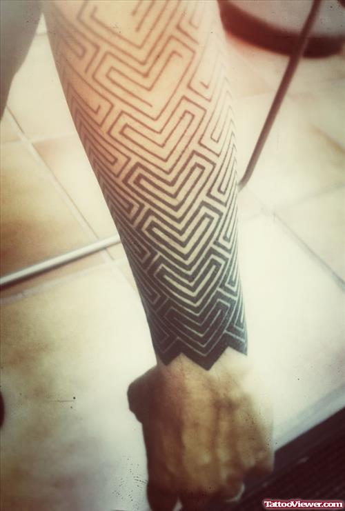 Black Ink Geometric Tattoos On Arm