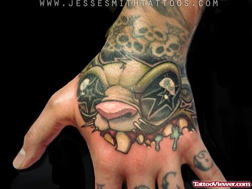 Scary Rabbit Head Tattoo On Left Arm