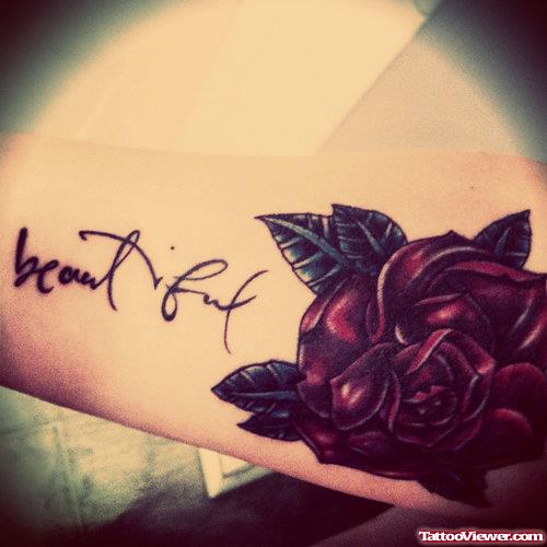 Beautiful Red Rose Tattoo On Arm