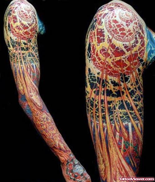 Wonderful Colored Right Arm Tattoo