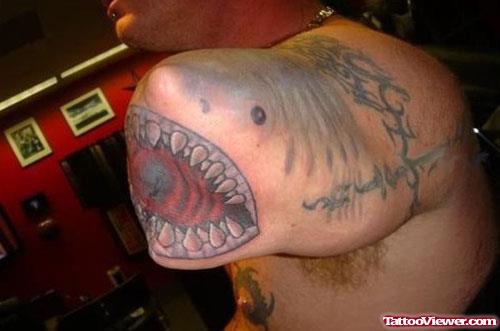Shark Head Tattoo On Left Arm