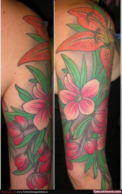 Color Flowers Arm Tattoo