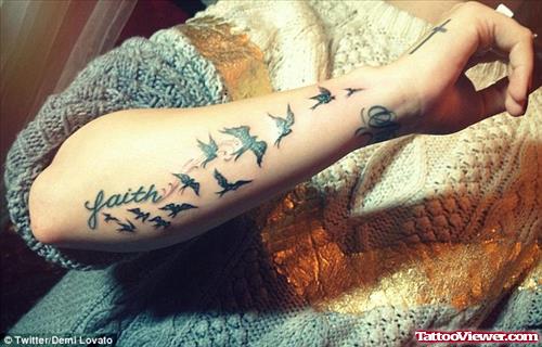 Amazing Flying Birds Tattoos On Right Arm