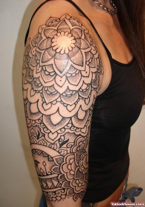 Mandala Flower Tattoo On Right Half Sleeve