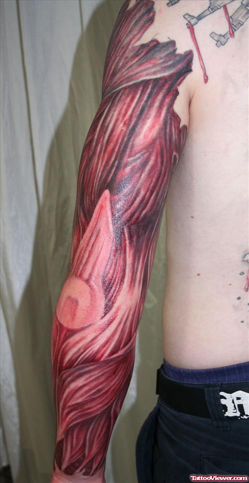 Ripped Skin Right Arm Tattoo For Men