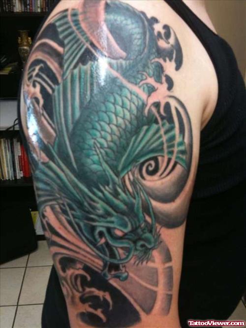 Awesome Colored Koi Tattoo On Arm