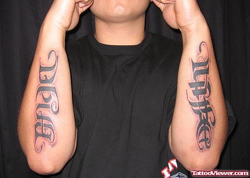 Ambigram Death Life Tattoos On Both Arm