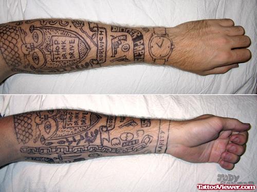 Grey Ink Arm Tattoos
