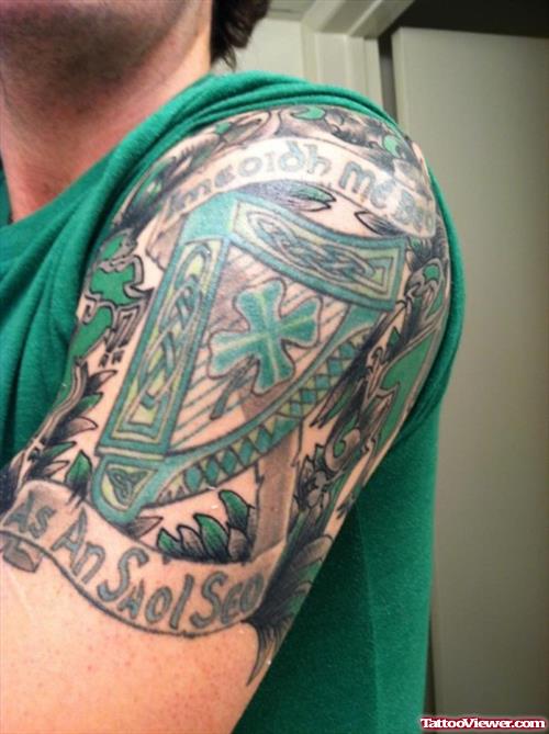 Green Clover Leaf Arm Tattoo