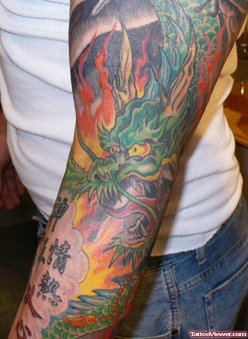 Color Dragon Arm Tattoo