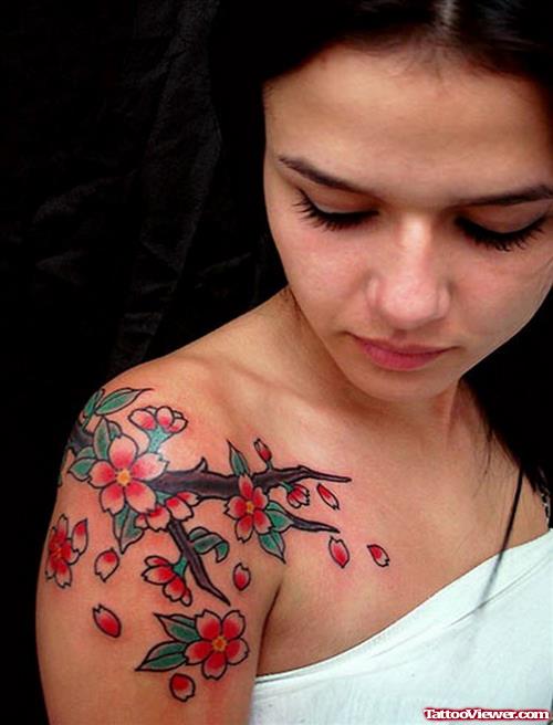 Cherry Blossom Flowers Arm Tattoo For Girls