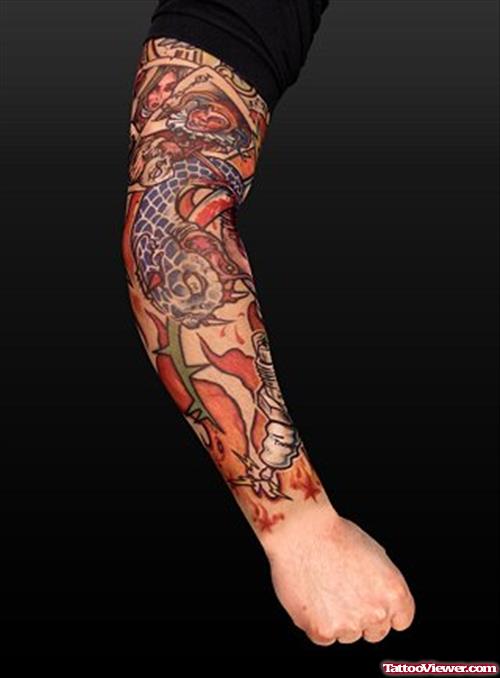 Awesome Colored Right Arm Tattoo