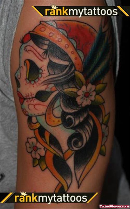 Colored Ink Gypsy Tattoo On Arm