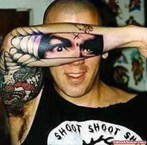 Awesome 3d eyes Tattoo On Right Arm
