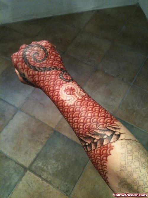 Colorful Right Arm Tattoo