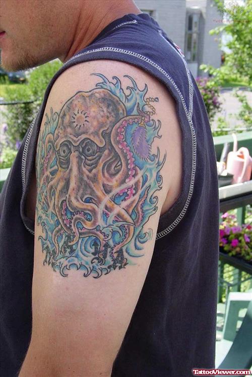 Colored Octopus Tattoo On Left Arm