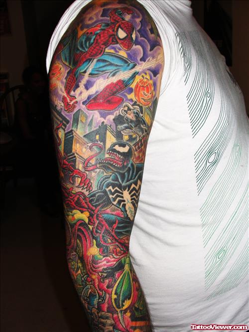 Awesome Colored Game Tattoo On Right Arm