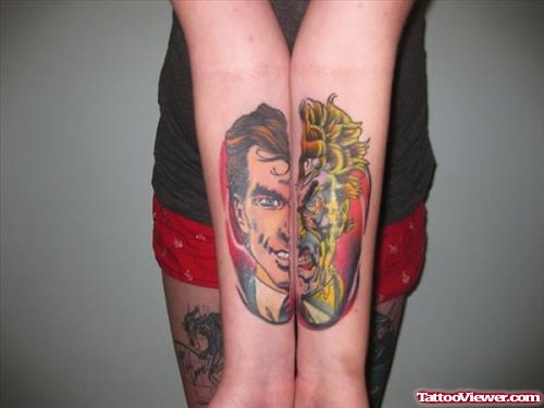 Colored Joker Tattoos On Both Forearm