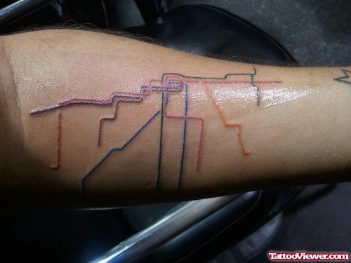 Color Ink Rail Map Tattoo On Arm