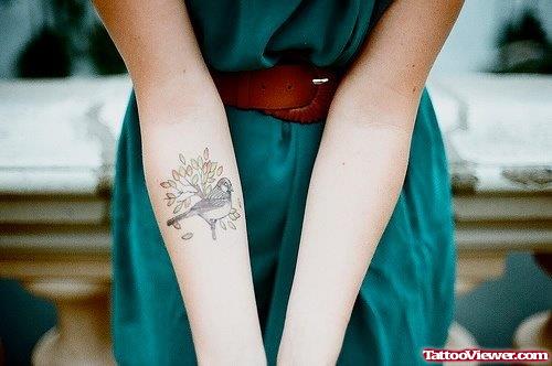 Abstract Bird Tattoo On Girl Right Arm