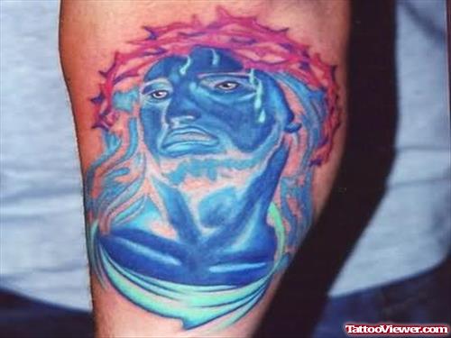 Jesus Coloured Tattoo On Arm