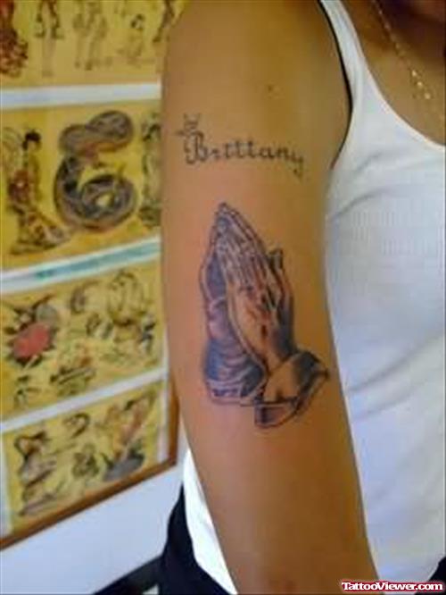 Praying Hands Awesome Tattoo On Arm