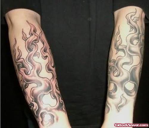 Burning Flame Tattoo On Arms
