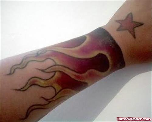 Burning Flames Tattoo On Arm