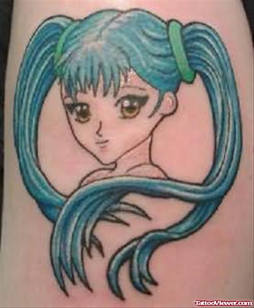 Cute Girl Face Tattoo On Arm