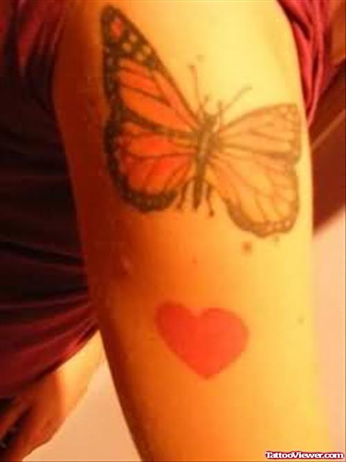 Heart And Butterfly Tattoo On Arm