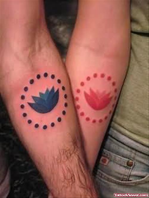 Lotus Colourful Tattoos On Arm