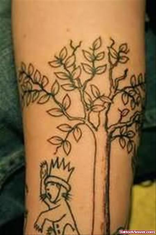 Tree & Man Tattoo On Arm