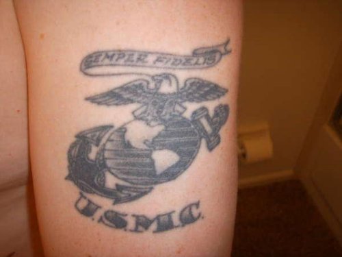 Grey Ink USMC Arm Tattoo