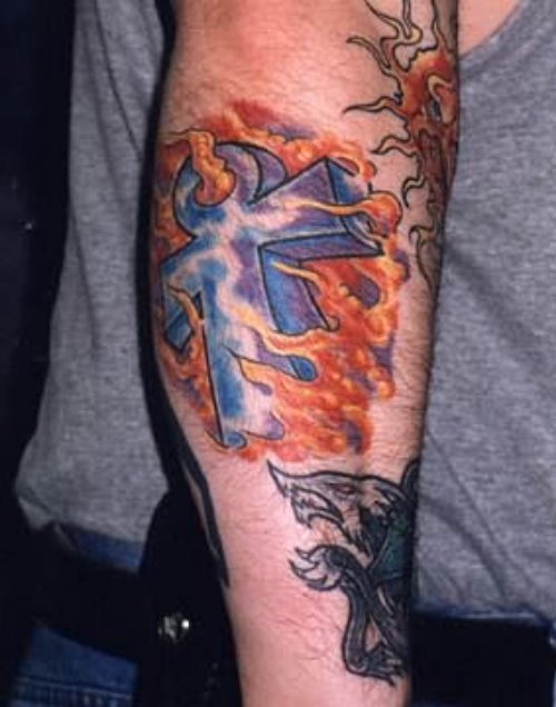 Cross Fire Tattoo On Arm
