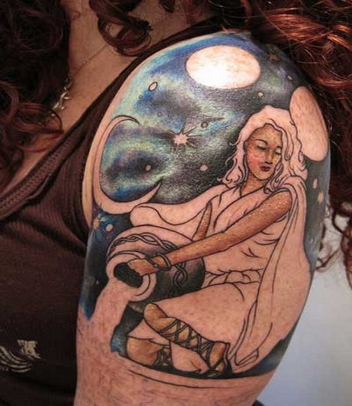 Color Aquarius Tattoo On Left Arm