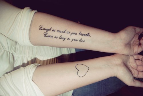 Heart And Lettering Arm Tattoos