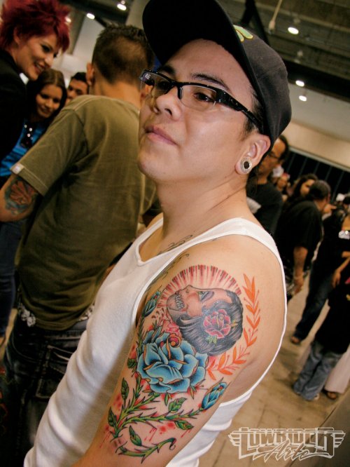 Blue Rose Tattoo On Left Arm
