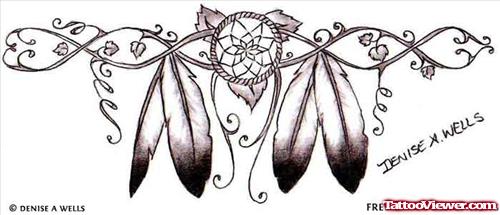 Grey Ink feathers Armband Tattoo Design