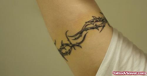 Grey Ink Barbed Wire Armband Tattoo