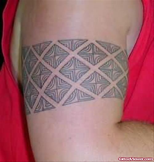 Grey Ink Armband Tattoo On Right Bicep