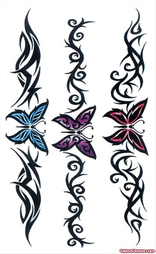 Black Tribal Butterfly Armband Tattoos Designs