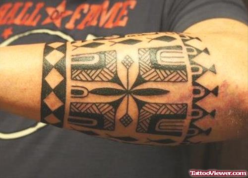 Black Ink Armband Tattoo On Left Arm