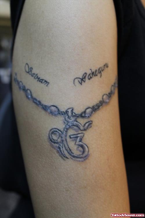 Grey Ink Ik Om Kar Armband Tattoo On Half Sleeve